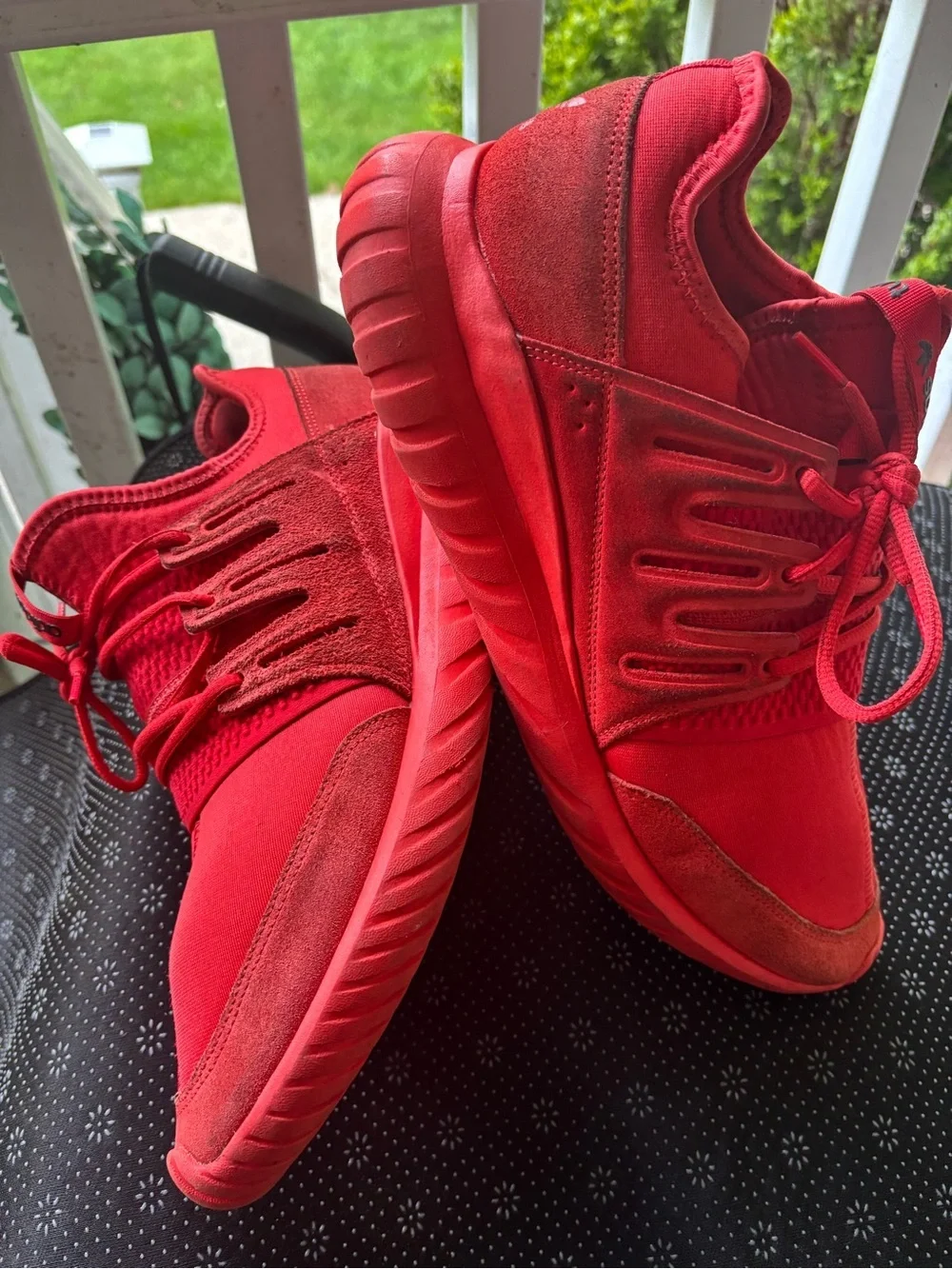 adidas Red Knit Lace-Up Athletic Shoes